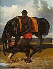 Africain tenant un cheval au bord d'une mer by Alfred Dedreux